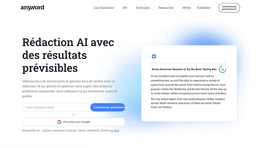 anyword ai page d'accueil
