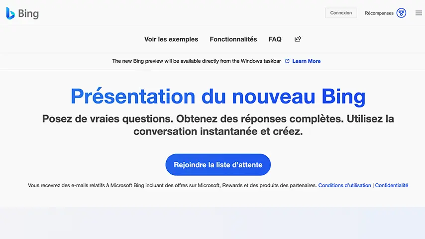 new bing page accueil