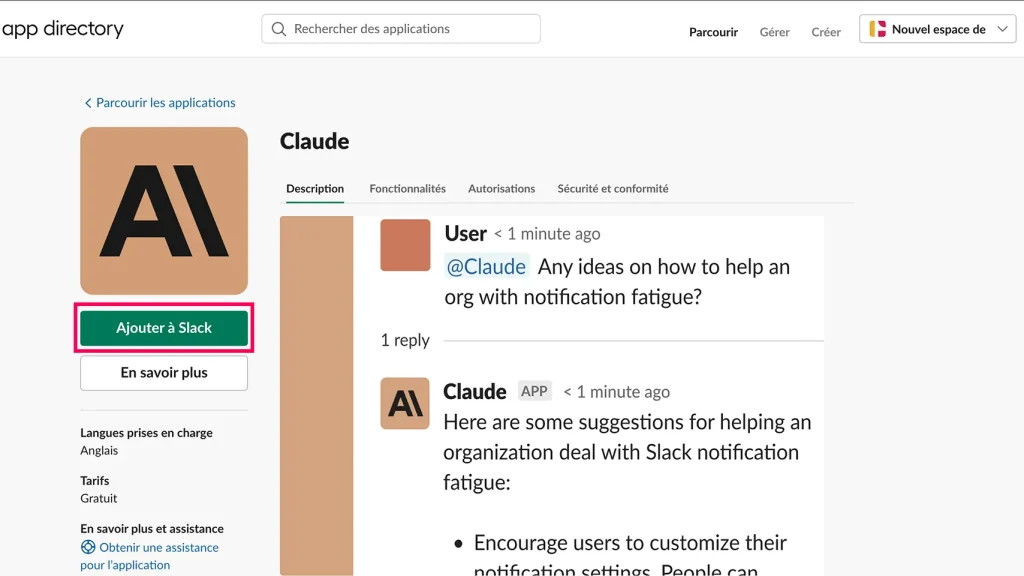 Ajouter Claude AI à Slack