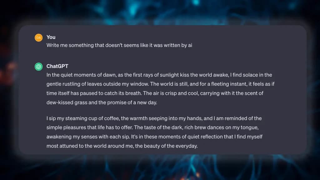 demander à chatgpt d'écrire un texte qui ne semble pas avoir été écrit par l'IA