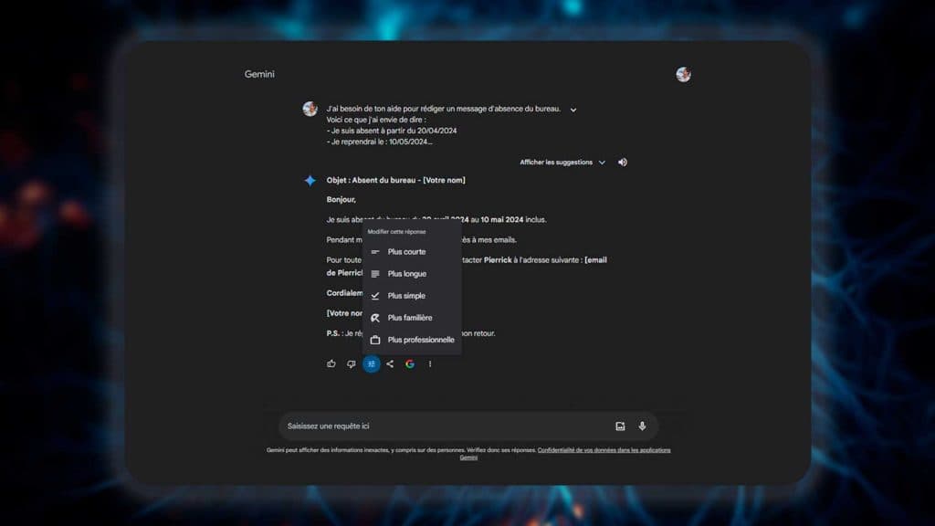 Comment modifier les réponses de Google Gemini ?